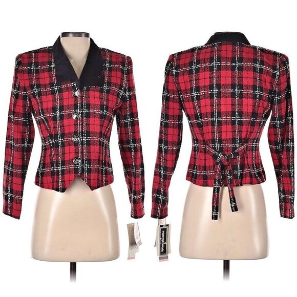 NWT Vintage 90s Positive Attitude Clueless Plaid Blazer Red Velvet Corpcore 4P - Picture 1 of 11